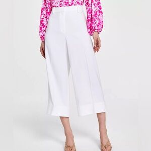 Vince Camuto White Cropped Wide-Leg Culotte Pants